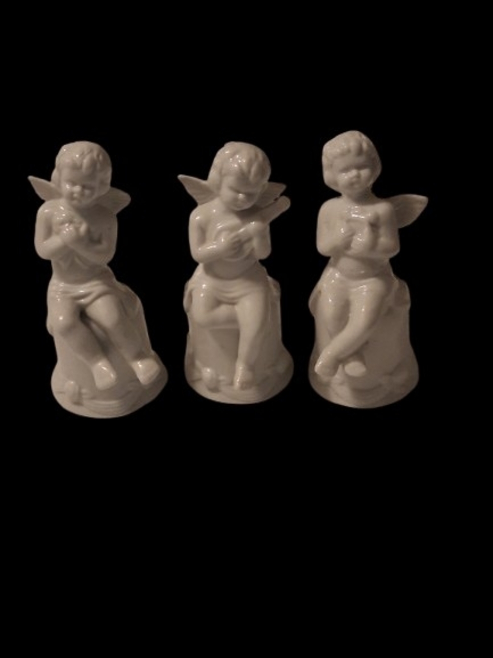 VTG Cherubs Angel Bells Set Of 3 White Porcelain, Discontinued Collectables
